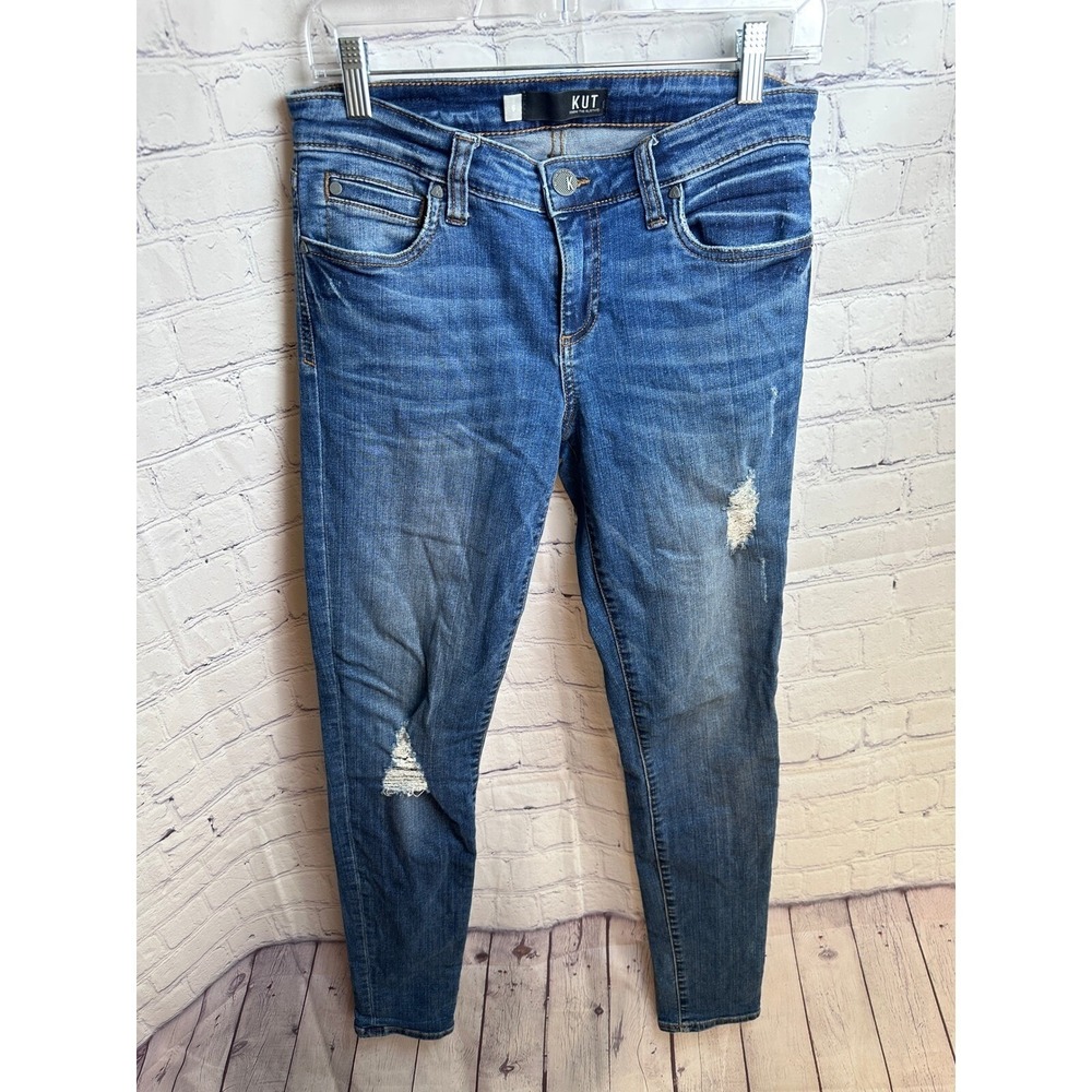 KUT from the Kloth Skinny Jeans Distressed Denim Blue Wash Size 6